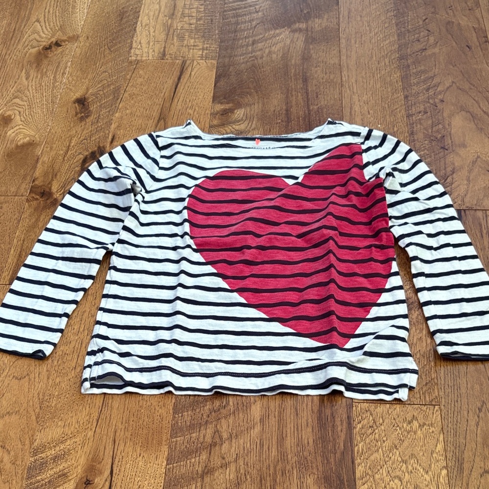 Crewcuts Girl’s Striped Heart Shirt Size S 6-7